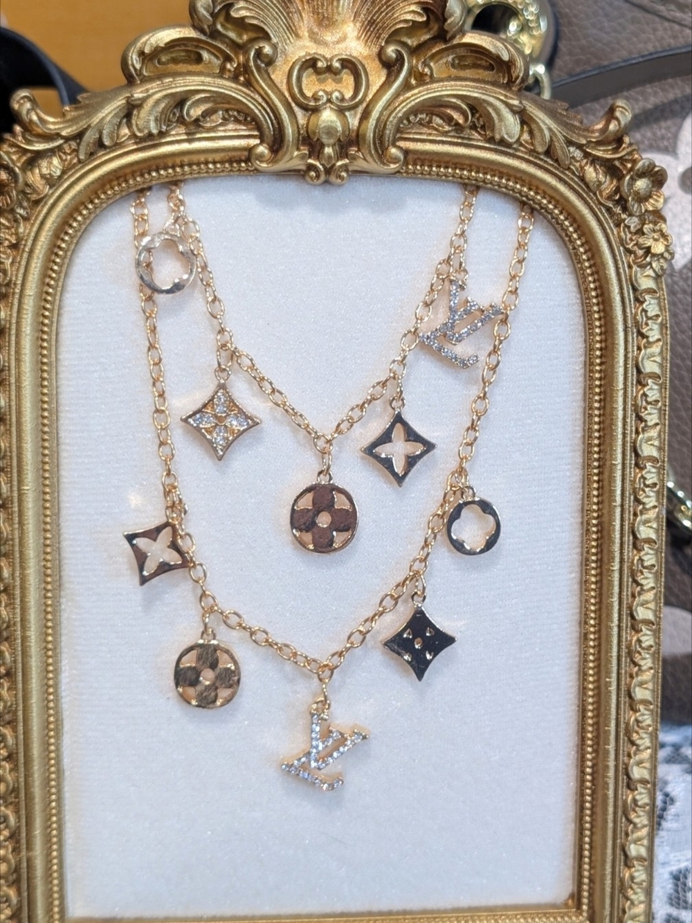 Luxury Inspired Gold-Tone Charm Necklace And Bracelet with Logo Motif